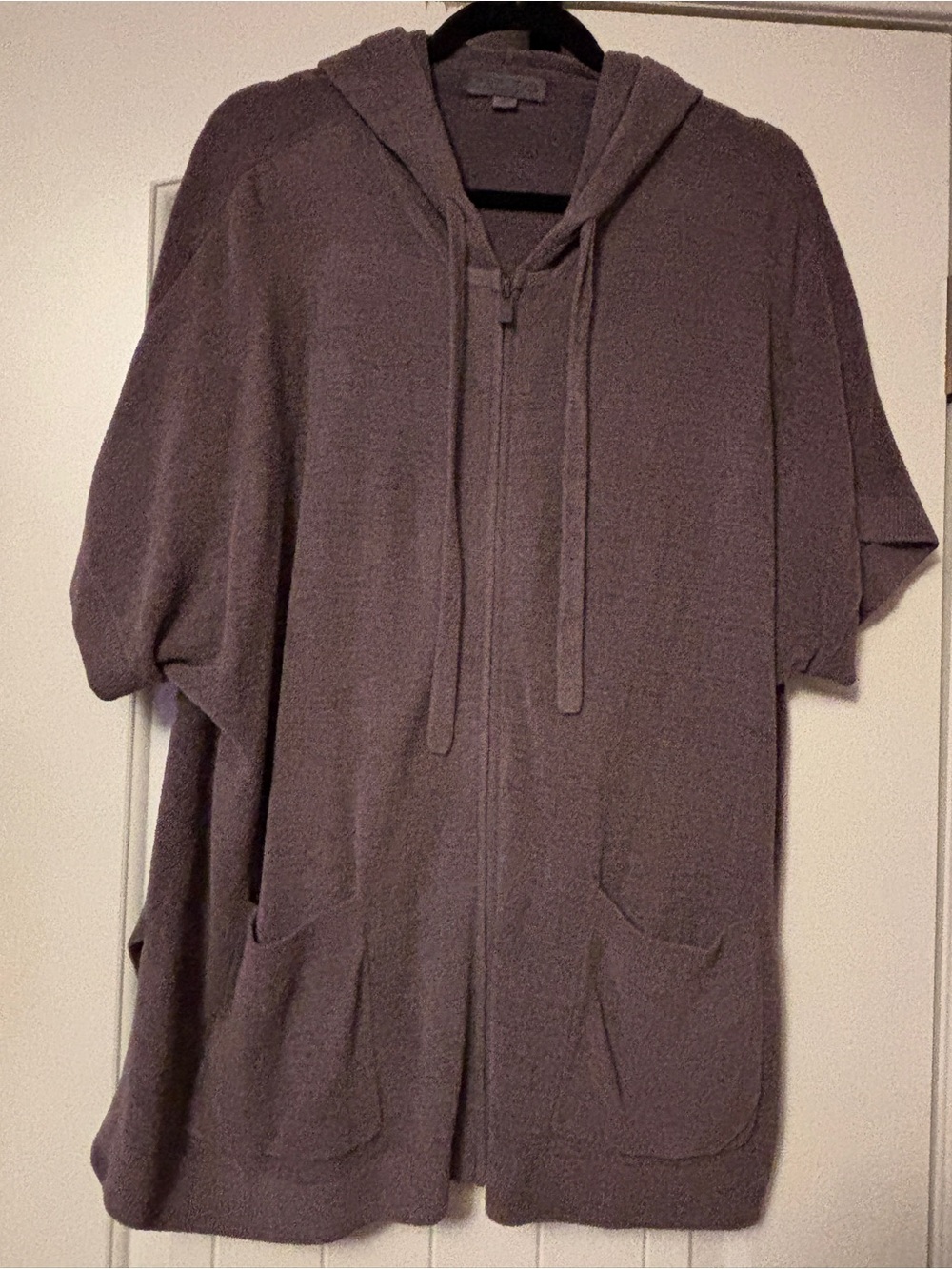 Barefoot Dreams Hooded Zip Poncho in Dusty Taupe, S/M